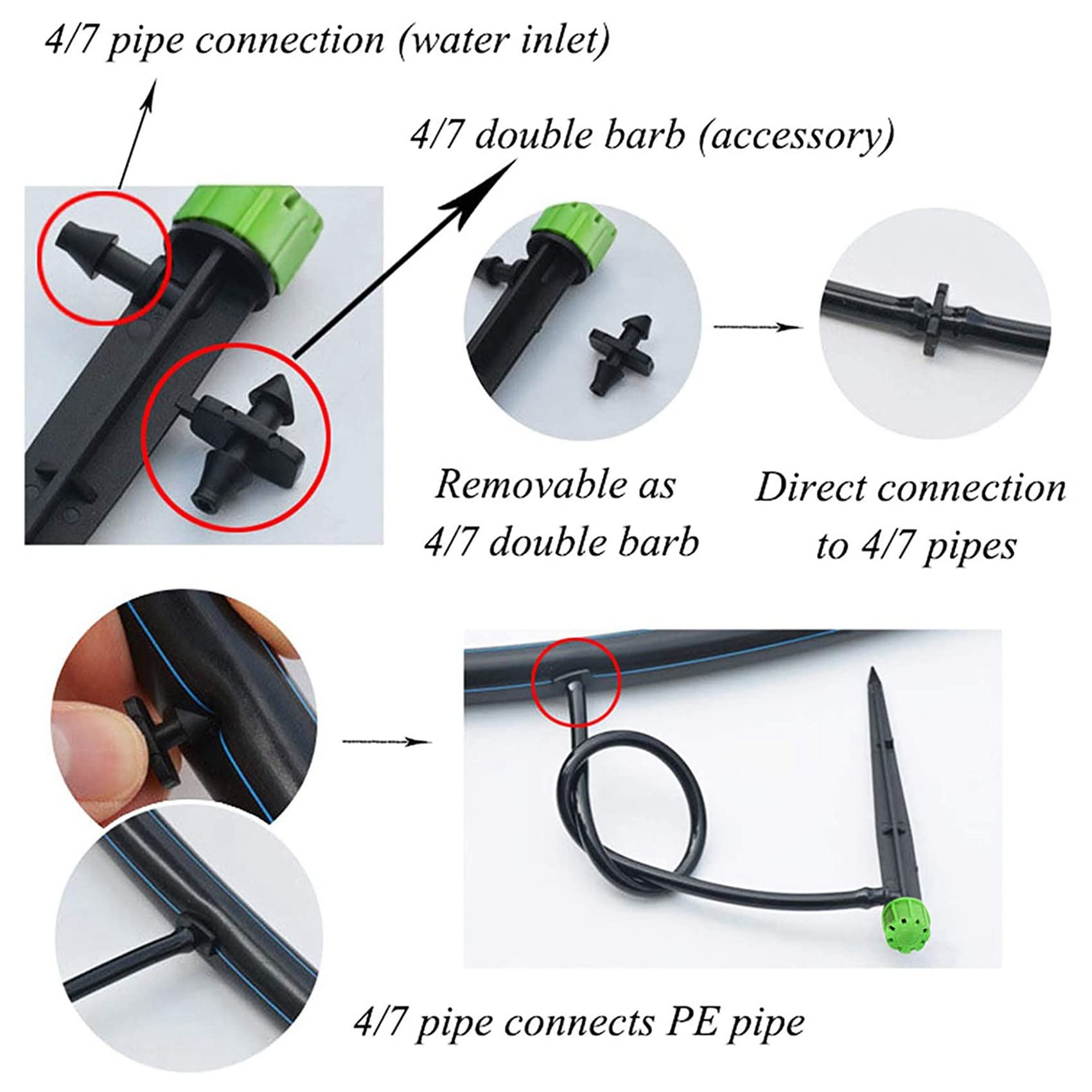 300 Piezas de Goteros de Riego Ajustables de 360 Grados con Conector de Púas para Tubo de 4/7 MM, de Riego de Flujo de Agua