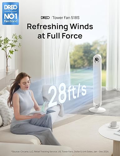 Miniatura 2 de Dreo - Ventilador inteligente de torre para dormitorio, ventilador oscilante sin aspas de pie con control remoto, 9 velocidades, 4 modos,