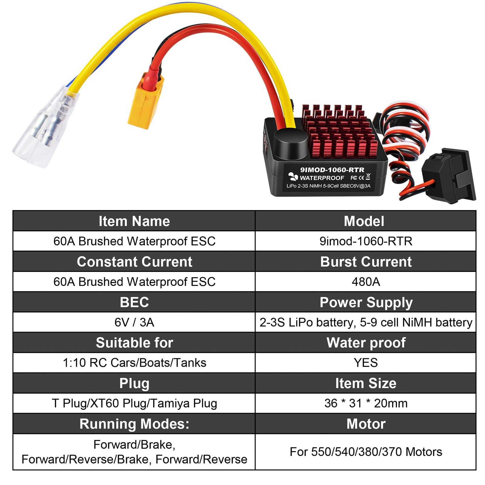 Amazon | 9IMOD WP 1060 2-3s 60A つや消しESC [XT60プラグ] 防水