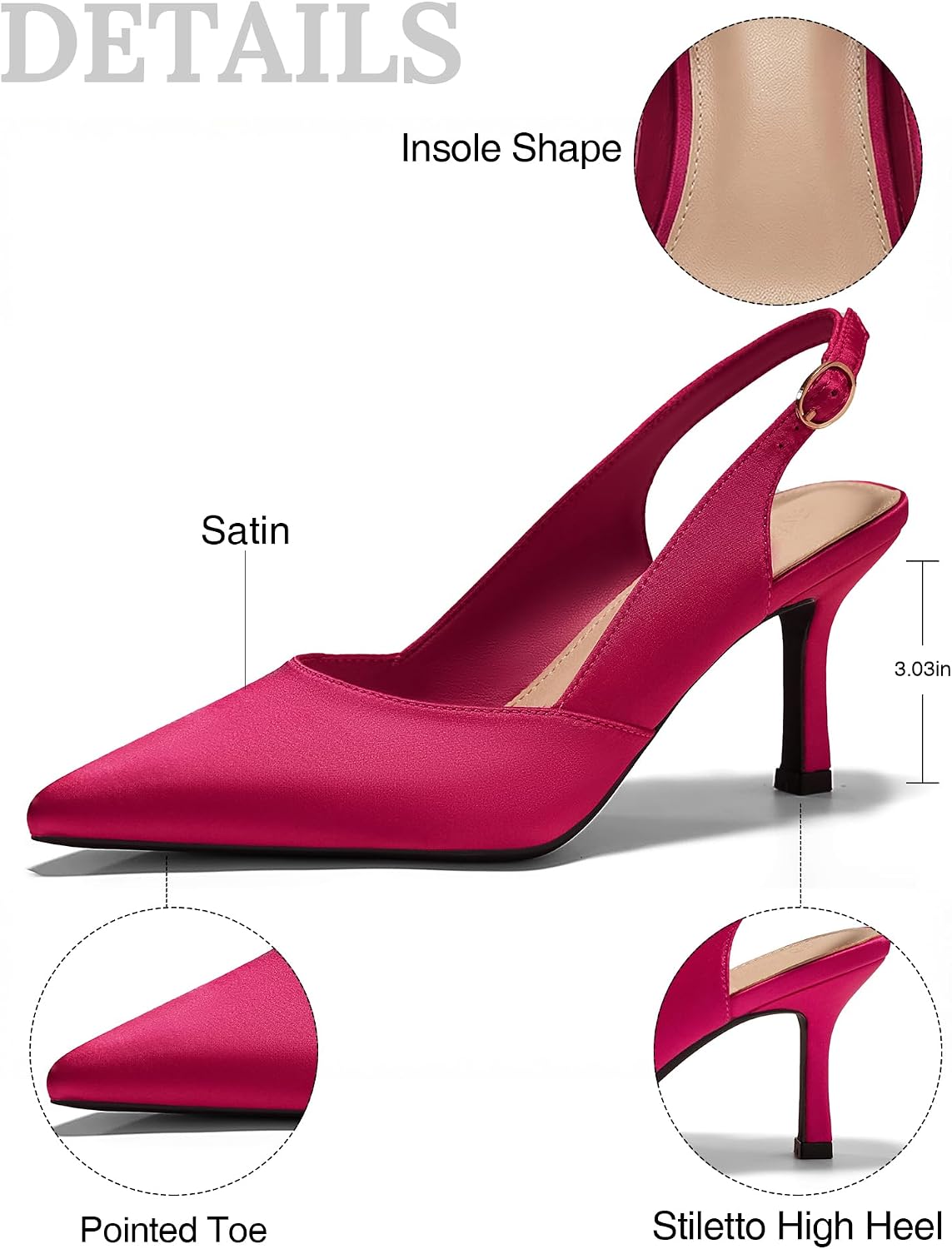 Women's Slingback Kitten Heels Closed Pointed Toe Pumps Wedding Party Dress Shoes