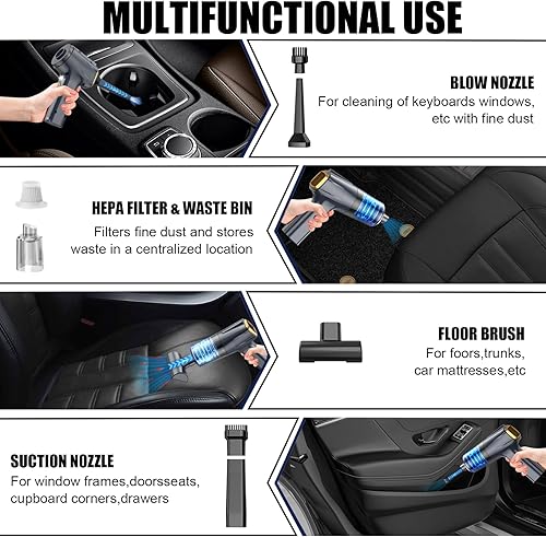 Miniatura 4 de KEEPAA Aspiradora de mano para limpiador inalámbrico de automóvil Mini aspiradora inalámbrica - Recargable portátil