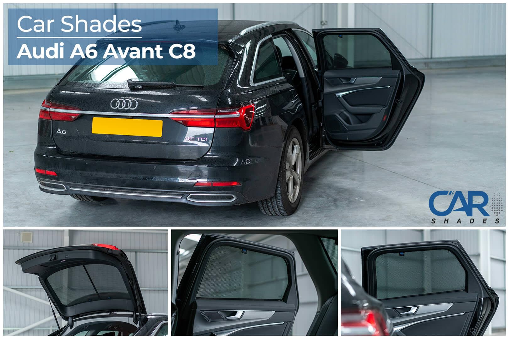 CAR SHADES zestaw kompatybilny z Audi A6 C8 Avant 2018- (6 sztuk) - niestandardowe osłony przeciwsłoneczne do samochodów