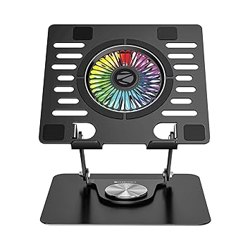 ZEBRONICS NS4000 PRO 2, Rotatable Laptop Metal Stand, Upto 15.6 inch, 2X USB Ports, RGB Fan + Speed Controller, 360° Fidget Rotation, Foldable, Multi Angle Adjustment, Anti-Slip Silicone Pads - image, photos