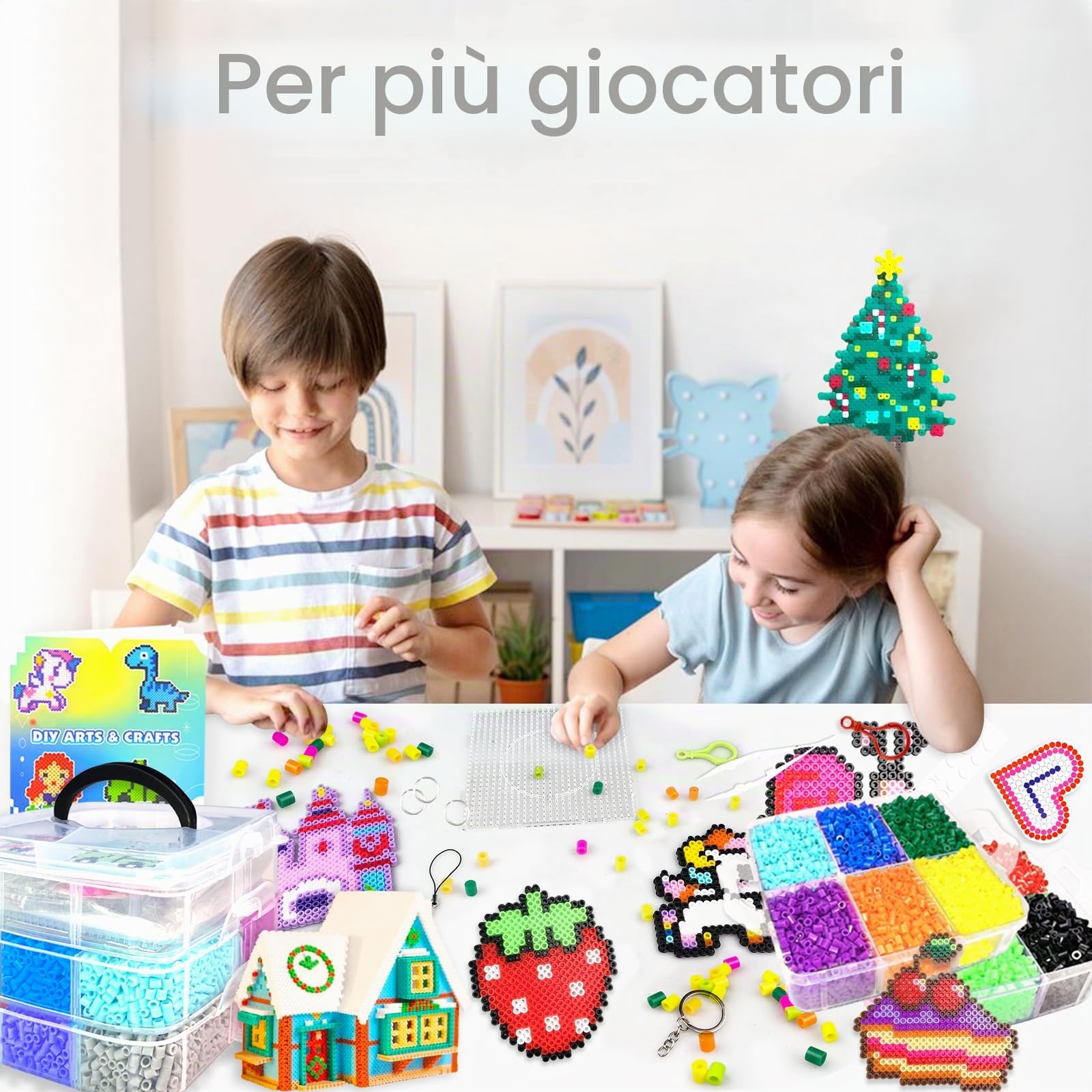 Set Perline da Stirare, 5MM 11000 Pezzi Perline a Fusione con Custodia, Pegboard, Guida Utente, Design gioielli, Decorazioni, Creativo Regali Compleanno Natalizio Fai-da-Te per Bambini (20 Colori)