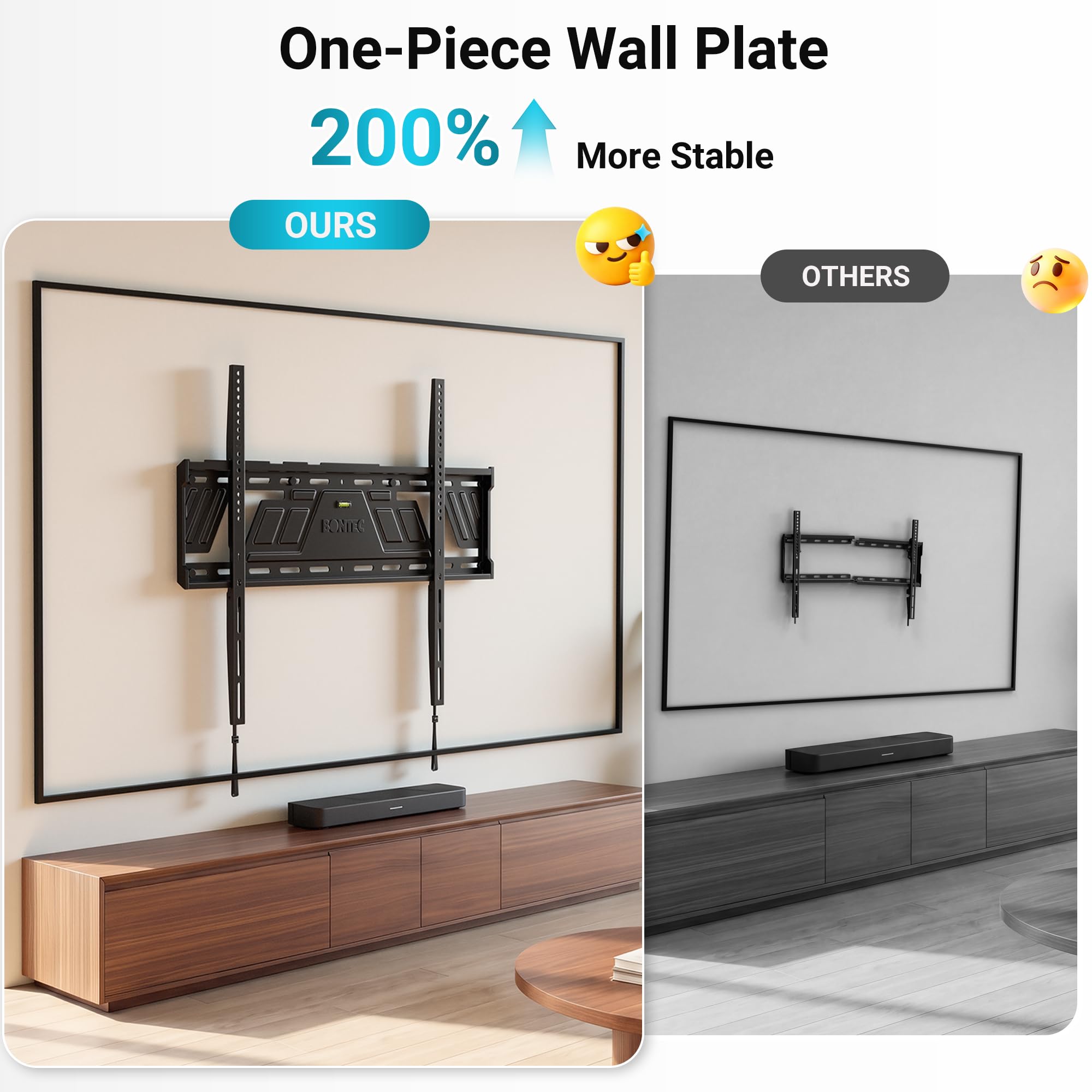BONTEC Soporte Fijo de Pared para TV de 43 a 100 Pulgadas, Pantallas Planas y Curvas, Perfil Ultrafino de 23 mm, Hasta 100 kg, VESA 800x600 mm, Placa de una Pieza, Cierre de Seguridad Automático