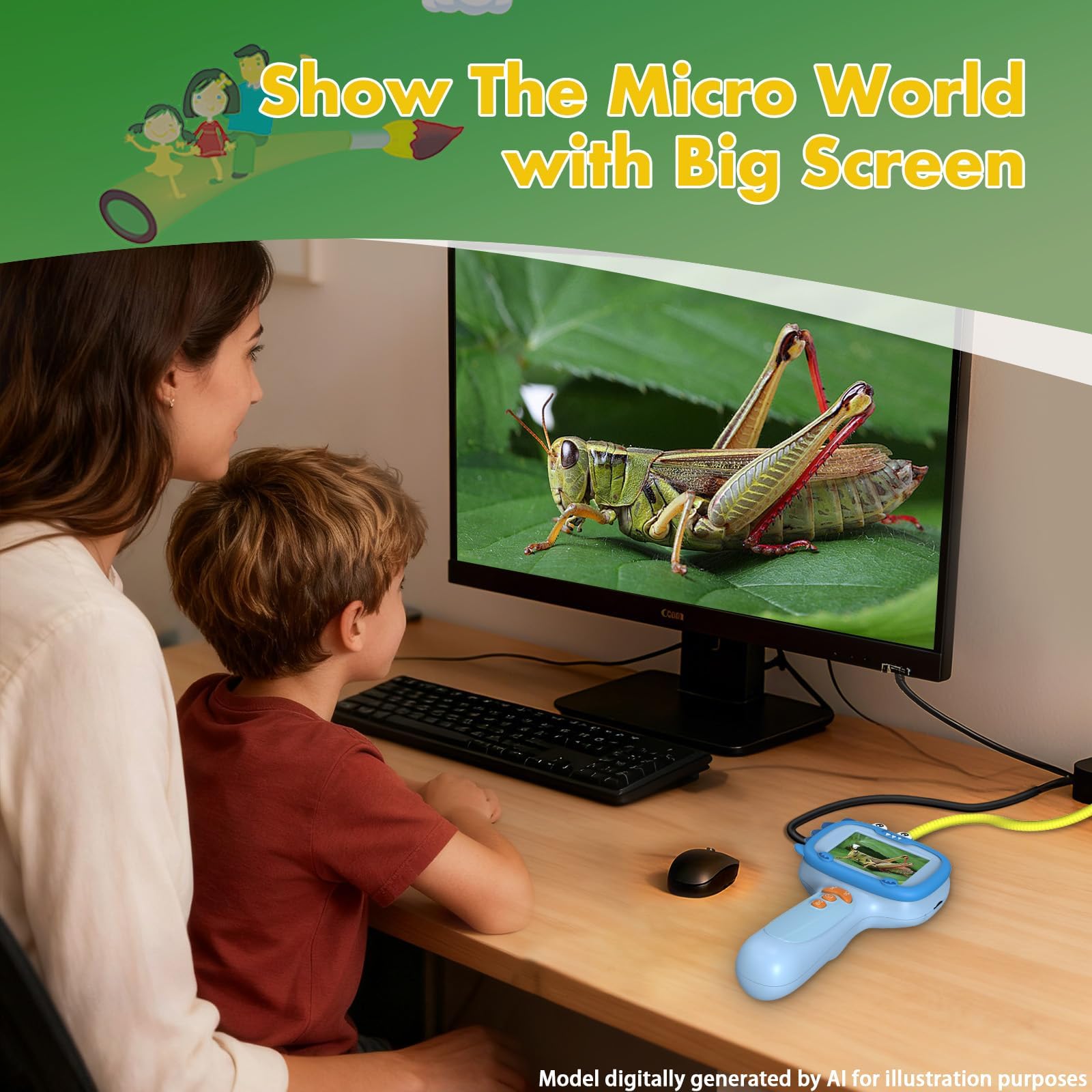 Daxiongmao Endoscopio para niños con luz, juego educativo de exploración científica, actividades naturales, cámara endoscópica con luz, cámara endoscópica, gadgets para hombres (azul)