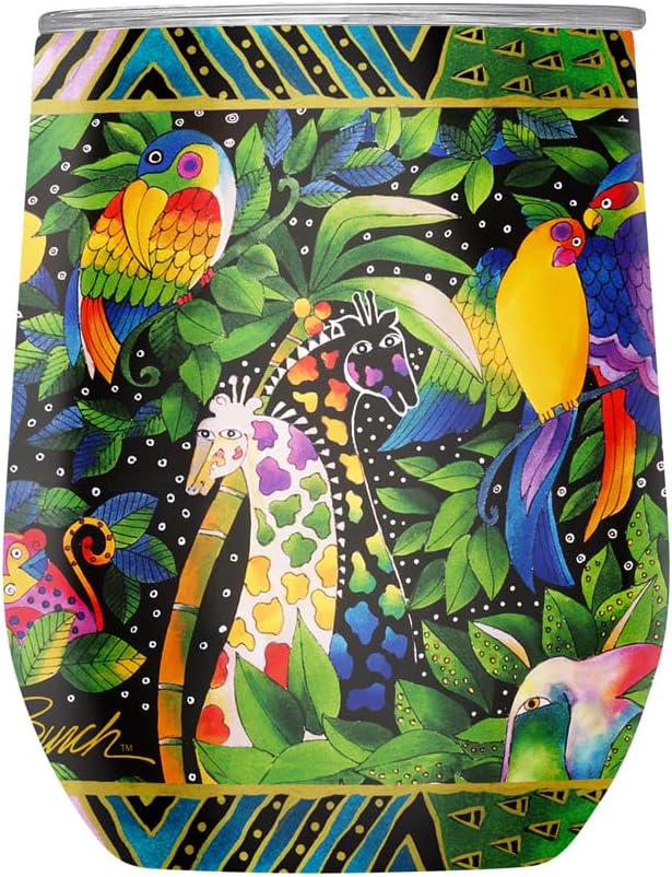 RainCaper 18/8 Stainless Steel Insulated Stemless Wine Tumbler | 12oz, BPA-Free, Double Wall for Hot & Cold | Travel-Friendly, Cup Holder Ready (Laurel Burch Mariposas)