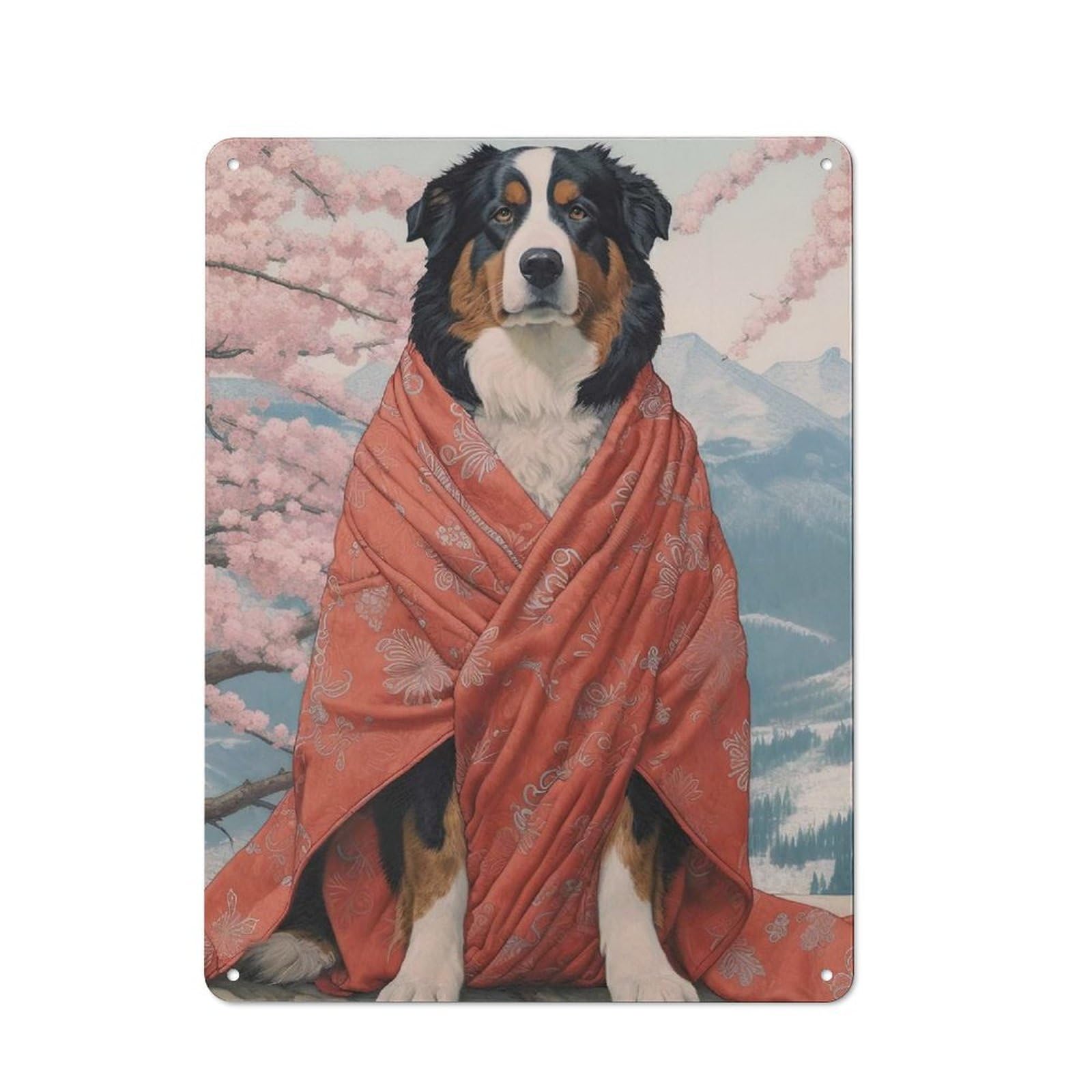 Junmoney Style-18 Garden Style Bernese Mountain Geisha Tin Sign 40X30cm, Porch Wall Decor For Patio Bar, Workshop, Shed Or Kitchen