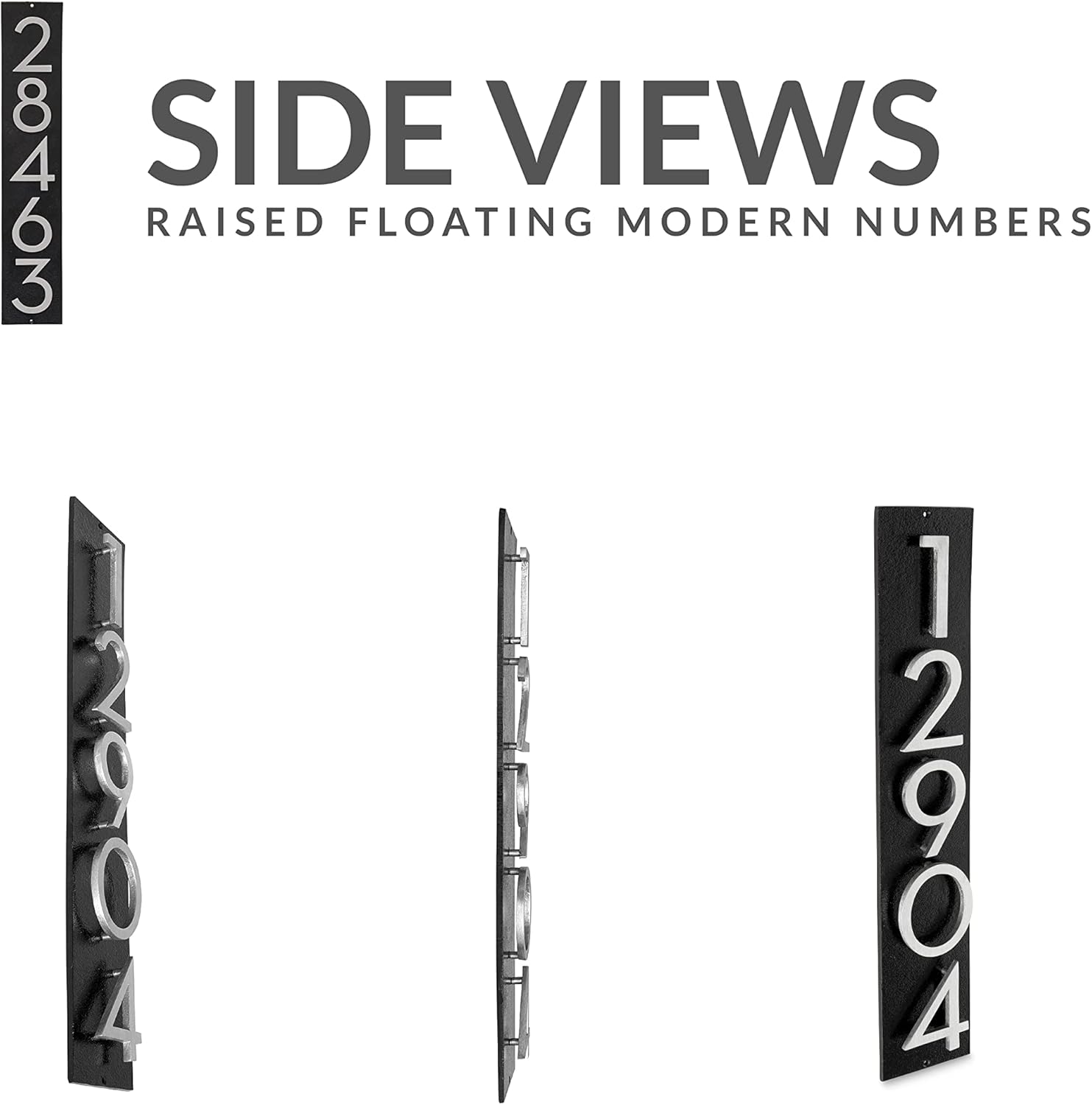 Montague Metal Products Floating Modern 4‘’ Number Vertical Address Plaque-Assembled-Address Sign-House numbers sign-Aluminum-Easy to Install-Vertical-5 Digit