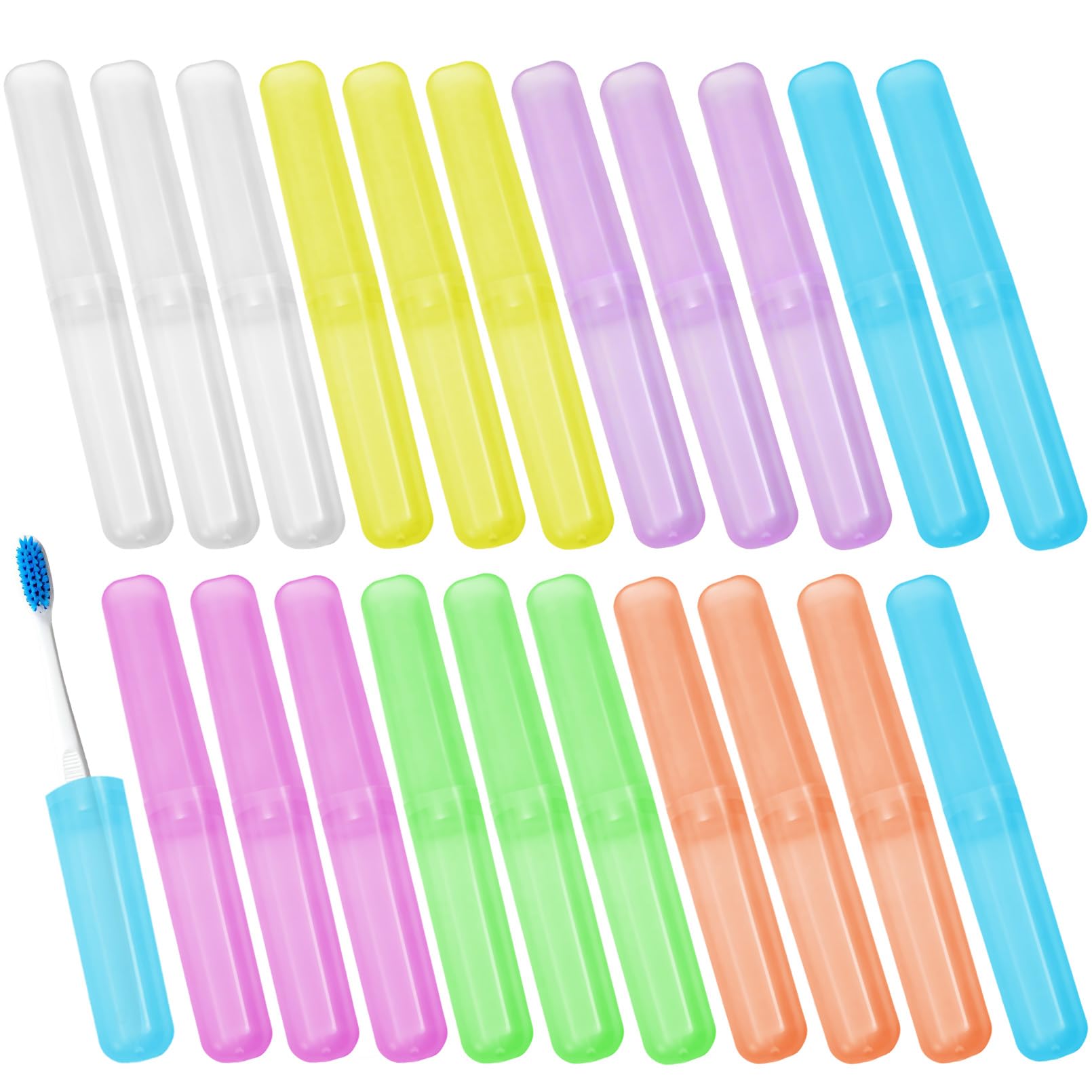 Lot de 21 porte-brosses à dents de voyage en plastique respirant et portable pour voyage, maison, camping, école, entreprise (7 couleurs)