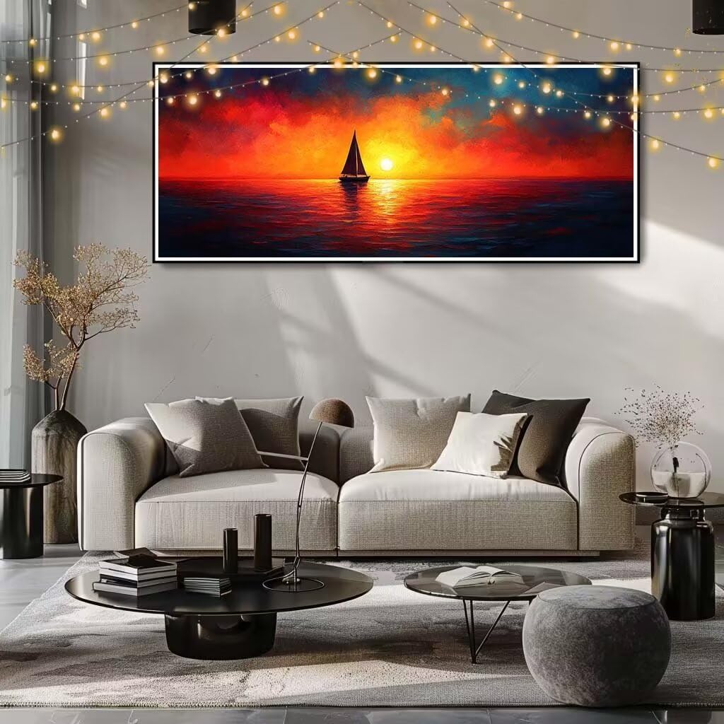 Malarstwo diamentowe 5D "zrób to sam" dla dzieci, małe morze, żaglówka, obraz diamentowy 80 x 160 cm, tworzenie mozaiki według liczb, zestaw do malowania krzyżykowego, dla dorosłych, dekoracja domu 8Y