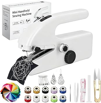 Handheld Sewing Machine, Mini Sewing Machine with 50Pcs Color Cotton Fabric, Electric Small Sewing Machine for Beginners, Easy to Use, Fast Stitch for DIY, Home, and Travel Compact & Lightweight