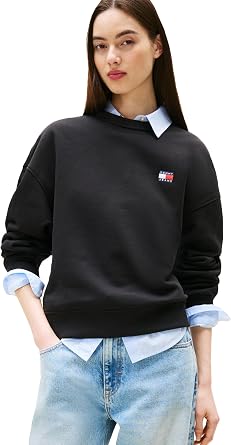 Tommy Jeans Womens Medium Weight Pullover Crewneck With Embroidered Flag Logo