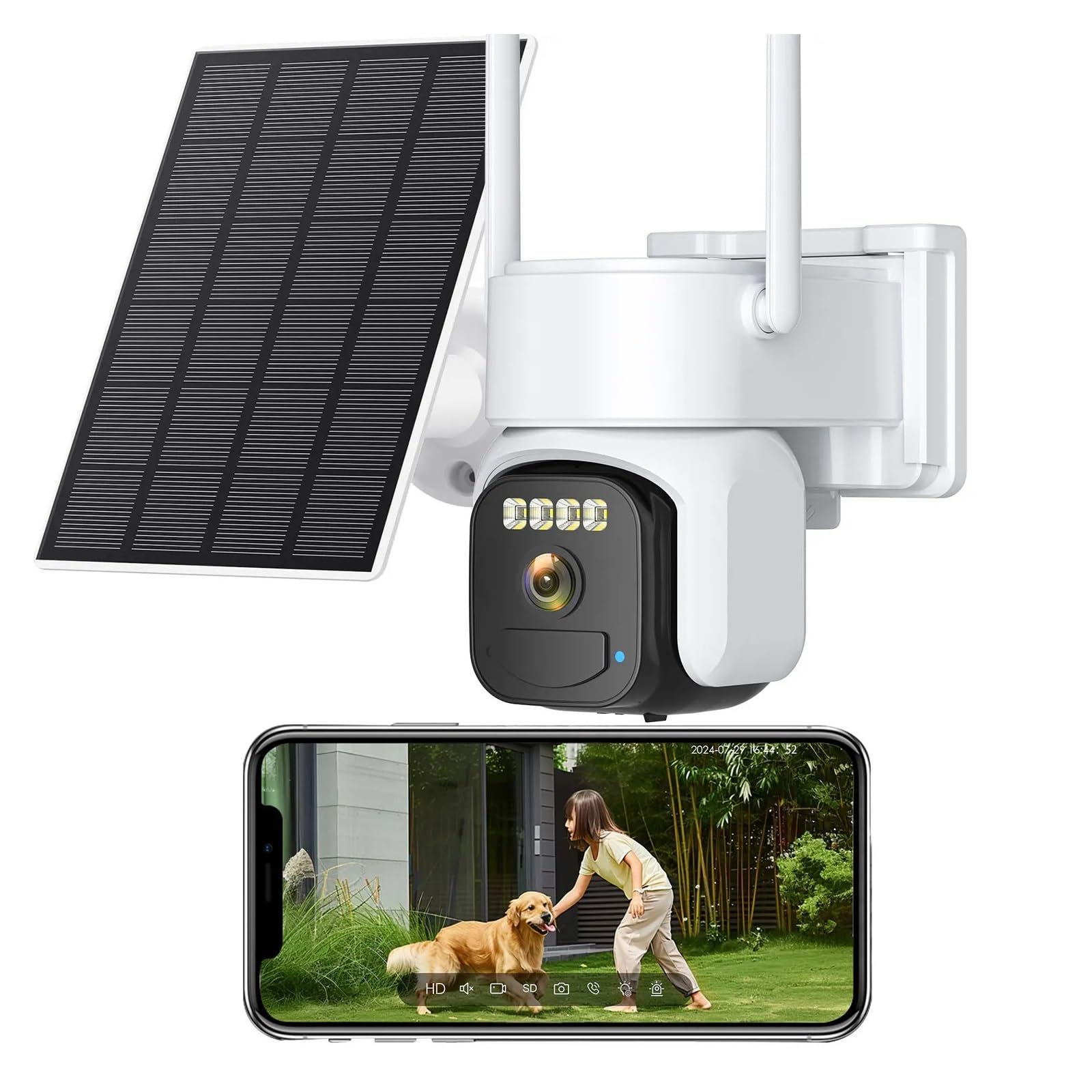 JVDDI 5MP Wireless Outdoor WiFi Surveillance Camera, Solar Powered, 360 Degree Rotation, Human PIR Detection, Color Night Vision(5MP NO SD Card)