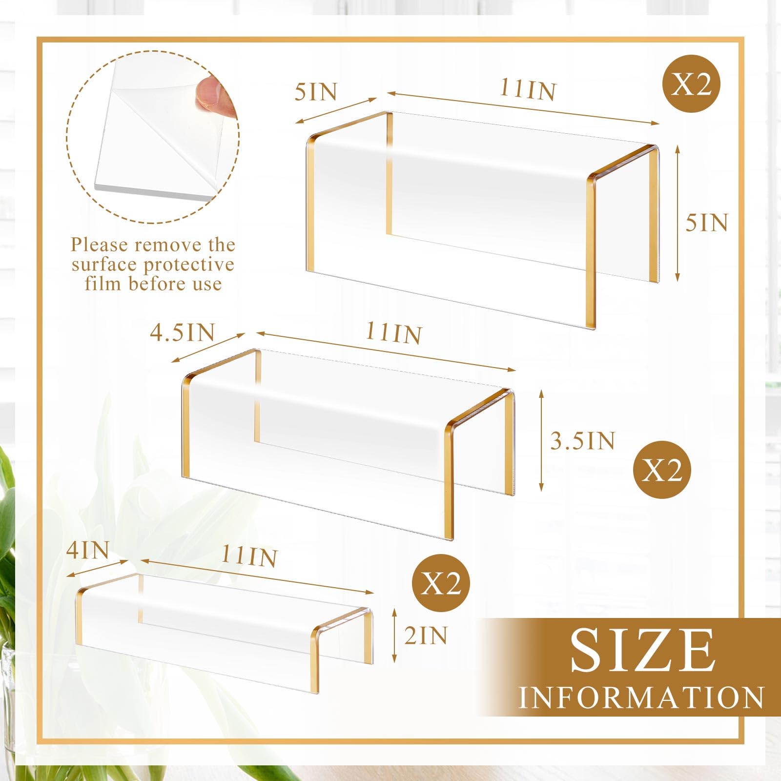 RattanView Confezione da 6 espositori in acrilico trasparente, 28 cm di lunghezza, 5 mm di spessore, per borse, gioielli e profumi, alzate per scarpe, per armadi, boutique, eventi di fornitori (3