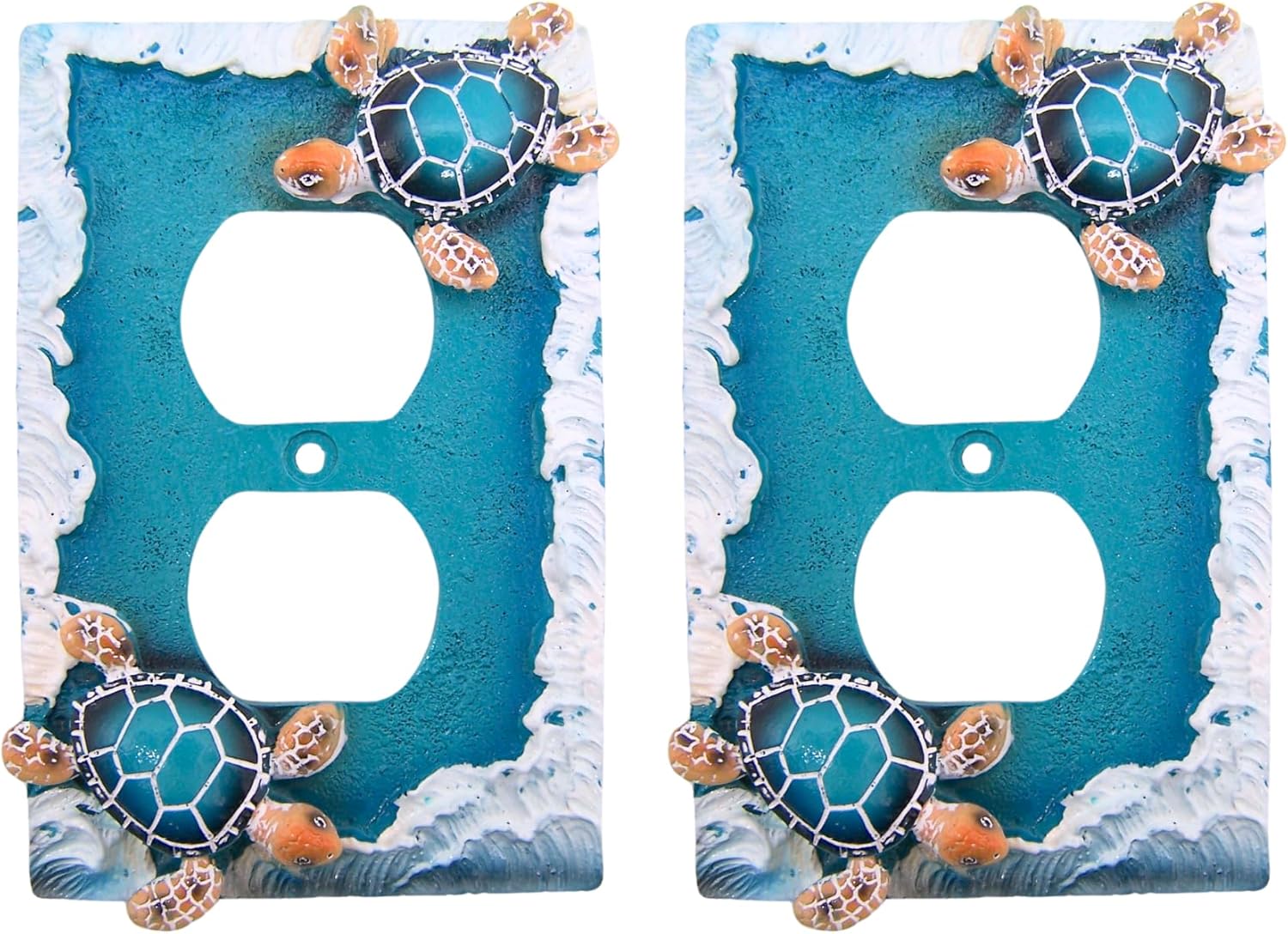 Blue Sea Turtle Wall Plates – Nautical Duplex Outlet Covers, Coastal Ocean Bathroom & Beach House Décor, Decorative Light Switch Covers, Set of 2, 5 Inch