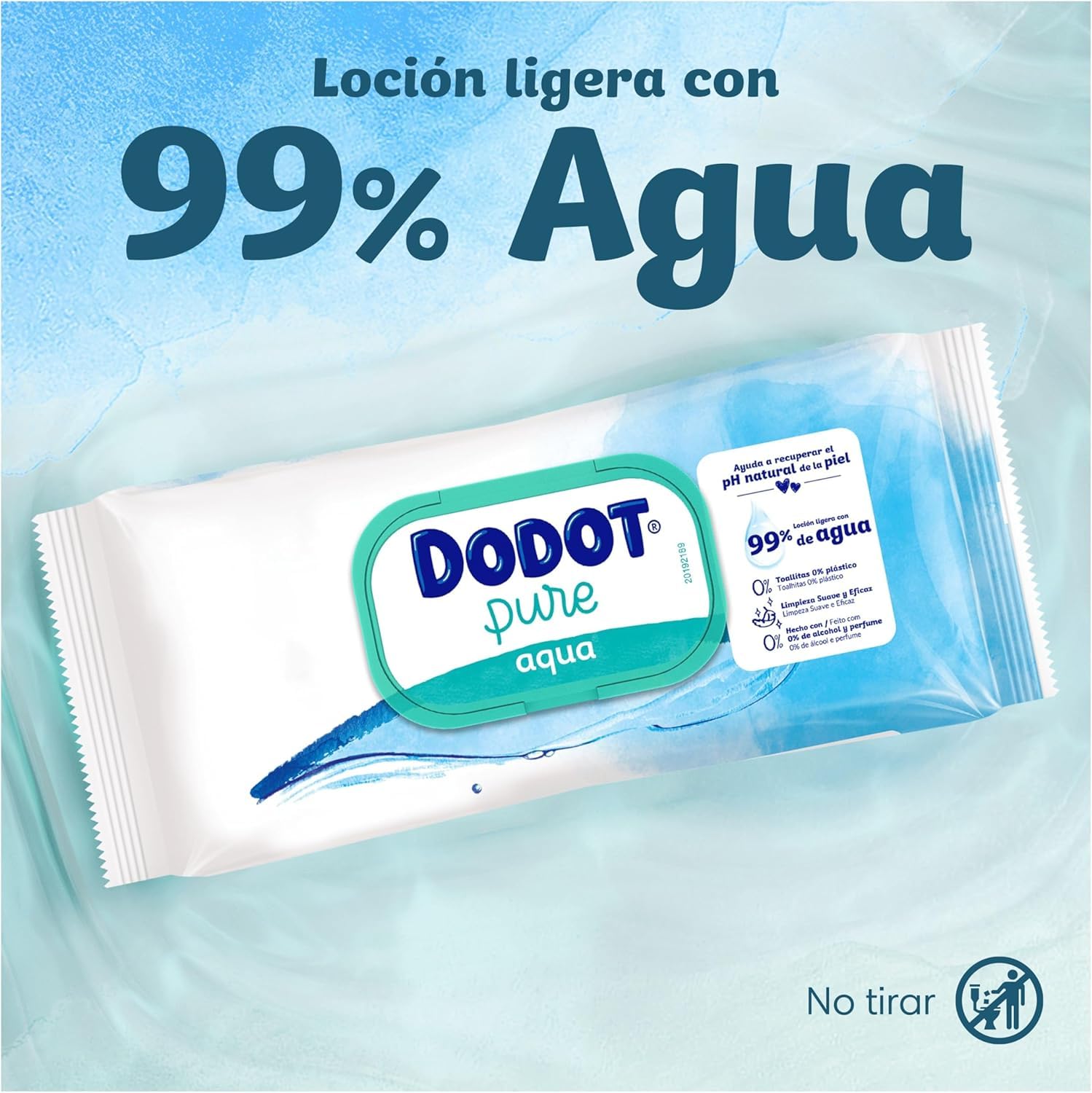 Dodot Toallitas Pure Aqua Para Bebé, 576 Toallitas - 12 Packs de 48 Unidades. 99% Agua, Sin plástico. Ayuda A Restaurar El PH Natural De La Piel