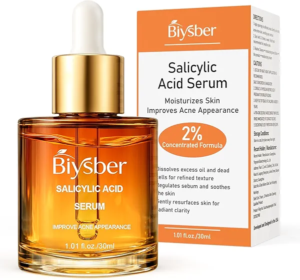 BIYSBER Salicylic Acid 2% Serum Solution for Face: Gently Exfoliating Facial Serum for Acne,Blackhead & Open Pores & Reduces Excess Oil - Hydrating& Soothing Skin Care Serum for Acne Prone&Oily Skin