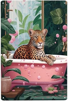 Bathroom Wall Decor The Leopard In The Bathtub Metal Tin Sign Decor Modern Bathroom Metal Poster Wall Art Decor For Home Bathroom Decorate Your Bathroom Space 5.5x8inch