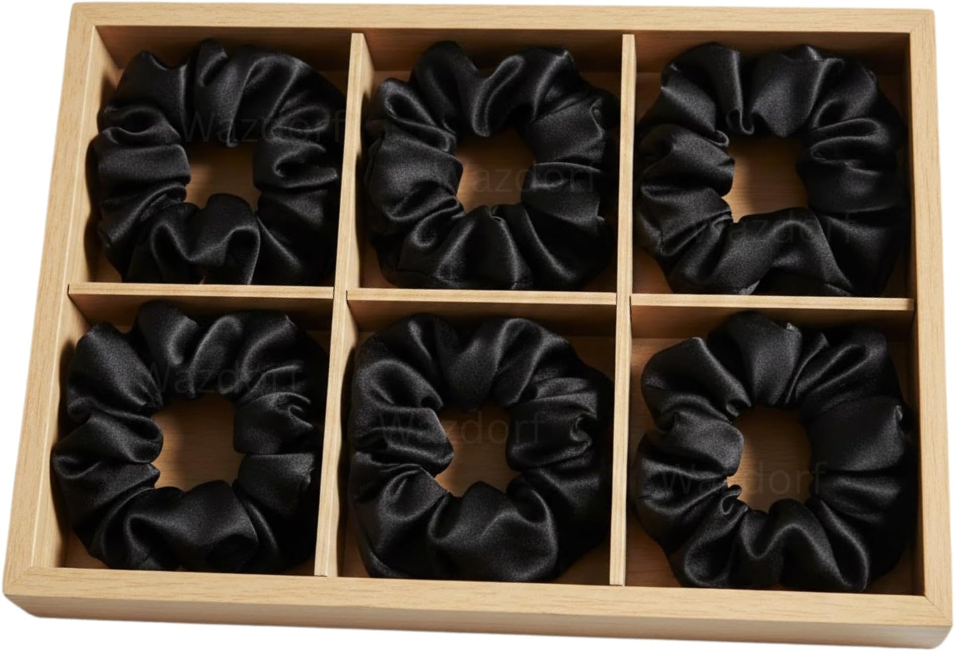 6 Packs Satin Hair Scrunchies for Women and Girls, Bulk Soft Scrunchy Hair Bands for Hair Accessories, Elastic Hair Bobbles Ponytail Holder for Girl’s Birthday Gift (Black - Pack of 6)(No Box Include)