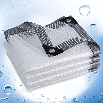 Grid Clear Tarp Transparent Tarpaulin, Plastic Tarps Heavy Duty Waterproof, 150g/m2, Clear Poly Tarp with Grommets, Hole Distance 50cm, Weatherproof While Letting Light in Size 2x3m