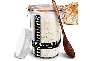 Sourdough Starter Jar Glass 27oz - Makes Perfect Sourdough Bread w/ Wooden...