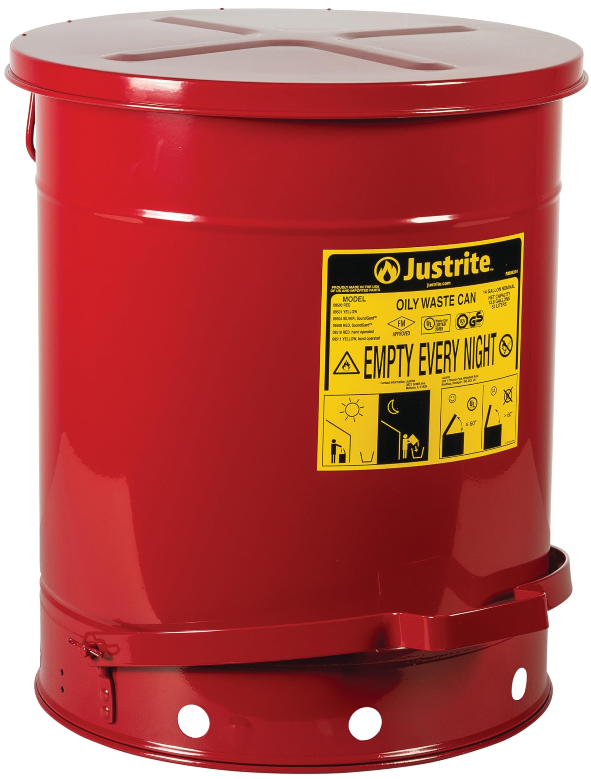 Justrite, 09508 Ölabfallbehälter, 45 l, Stahl, Rot