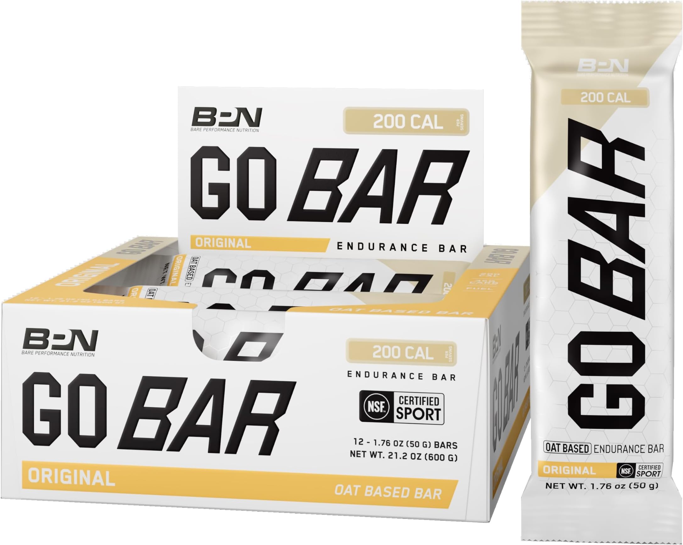 BARE PERFORMANCE NUTRITION Go Bar, Oat Based Endurance Training Snack 36g of Carbohydrates and 200 Calories Per Serving, 12 Bars Per Box, Original Oat | 36g of Carbohydrates and 200 Calories Per Serving, 12 Bars Per Box