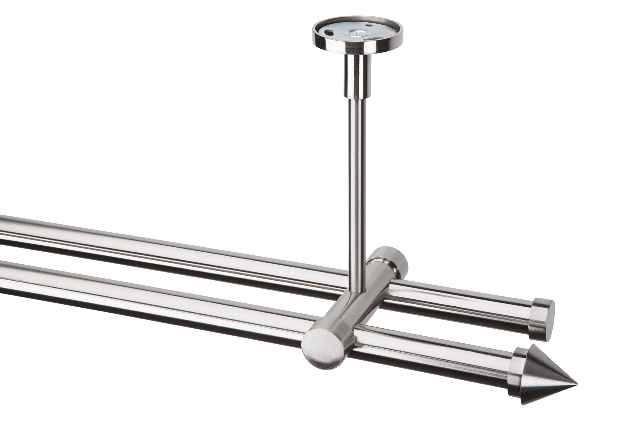 Gardinenstangen Set 980.06.30, 2-läufig, Ø 20 mm, Edelstahloptik (nickel gebürstet), Deckenbefestigung, 600 cm