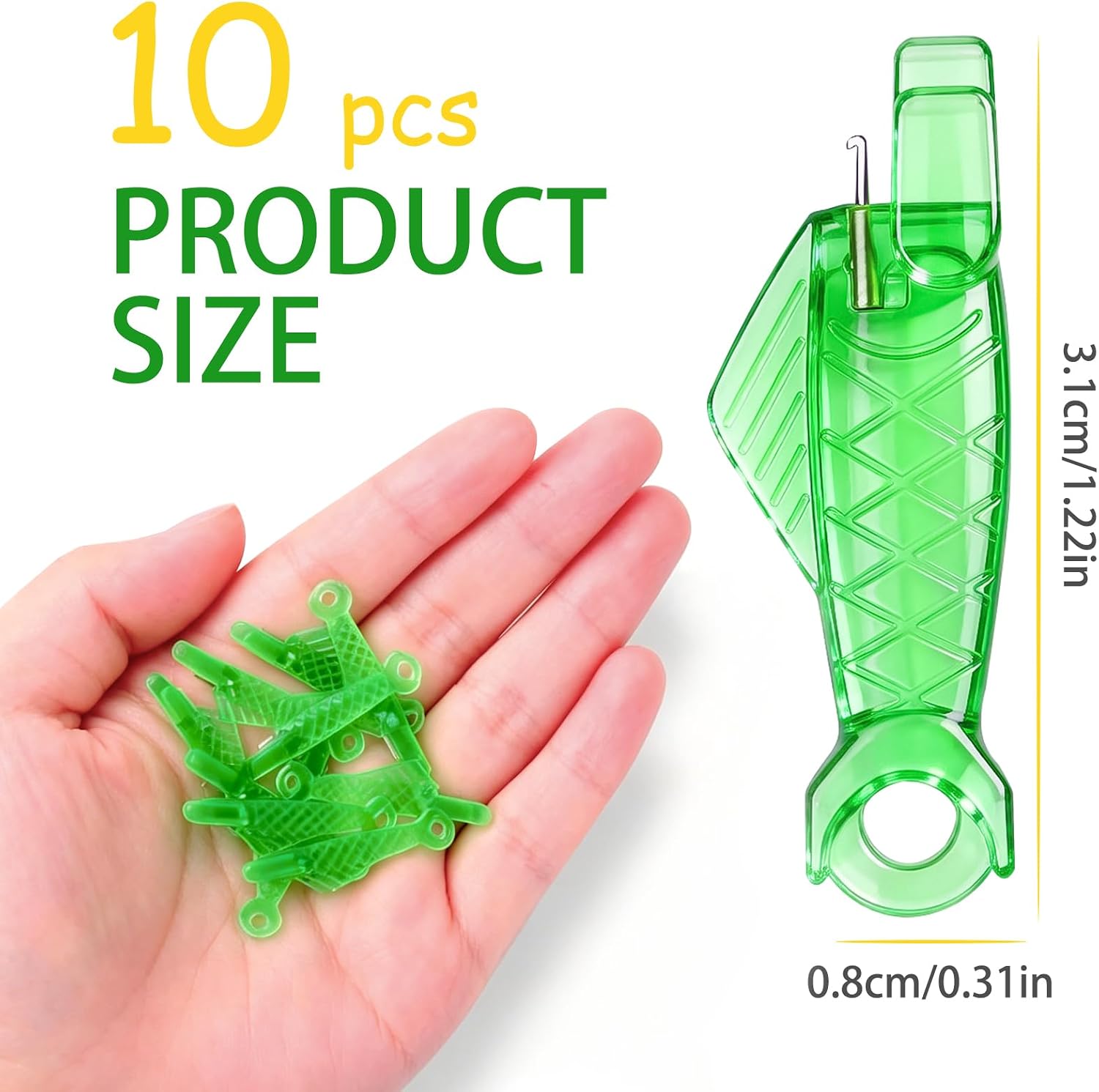 Bepisof 10 Pack Green Fish Sewing Needle Threader, Sewing Needles, Automatic Loop Threader and Bobbin Winder for DIY Craft Sewing Machine Use