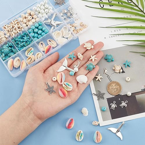 Miniatura 9 de PH PandaHall 357 cuentas de concha de estrella de mar para fabricación de joyas de océano de 0.71 oz (20 gramos) de conchas marinas, cuentas