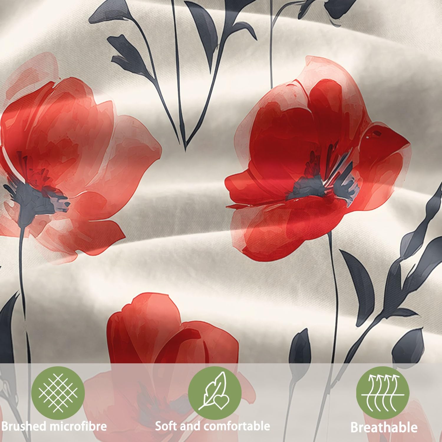 Generisch Nordischer Minimalismus 3-teiliges Bettwäsche-Set, 1 Bettbezug 240 x 220 cm und 2 Kissenbezüge 80 x 80 cm, Beige, Sommer Blumen, Pflegeleicht, Erwachsene, Schlafzimmer