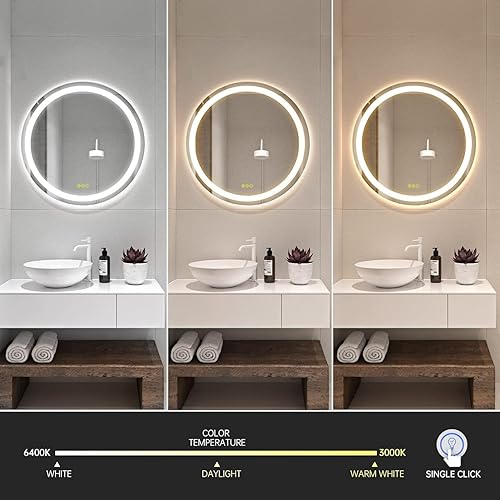 Miniatura 2 de Espejo LED de baño redondo de 36 pulgadas, espejo de baño con luces, gran antiempañamiento, espejo de tocador LED montado en la pared, espejo de