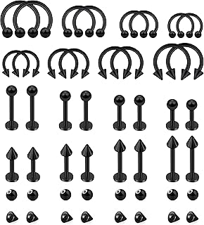 32PCS 16G Lip Rings Surgical Steel Snake Bite Jewelry Labret Jewelry Monroe Lip Barbell Ring Daith Tragus Helix Piercing Jewelry for Women Men 6mm/8mm/10mm/12mm