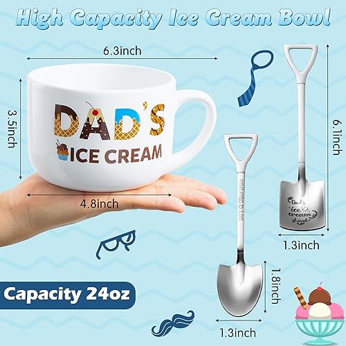 Miniatura 2 de R HORSE Cuenco de helado de regalo para papá, cuenco de helado grabado con pala grabada, juego de cucharas con el mejor regalo para papá del mundo,