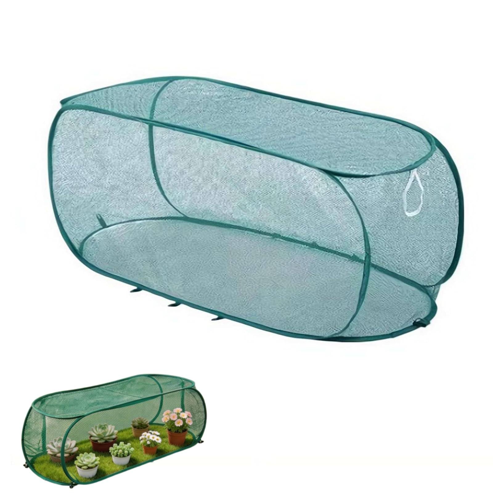 Po p Up Garden Plant Cover, Mesh Plant Protector for Raised Beds, Insect Barrier with 8 Stakes, Polyester Crop Cage for Vegetables (Green)