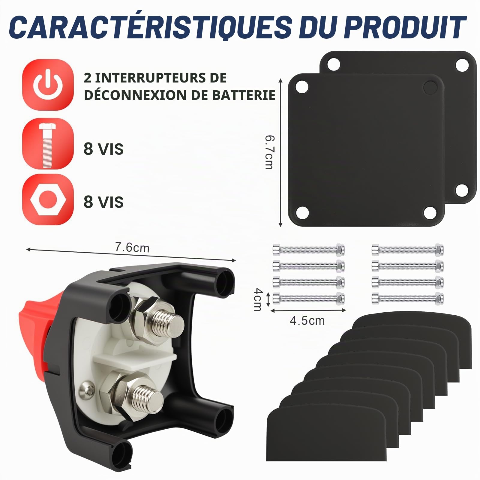 Lot de 2 Coupe Circuit Batterie, 300A Interrupteur Principal(24-48V), pour Bateaux, Motos, Yachts, Voitures, Véhicules Automobiles, Marine et Caravanes