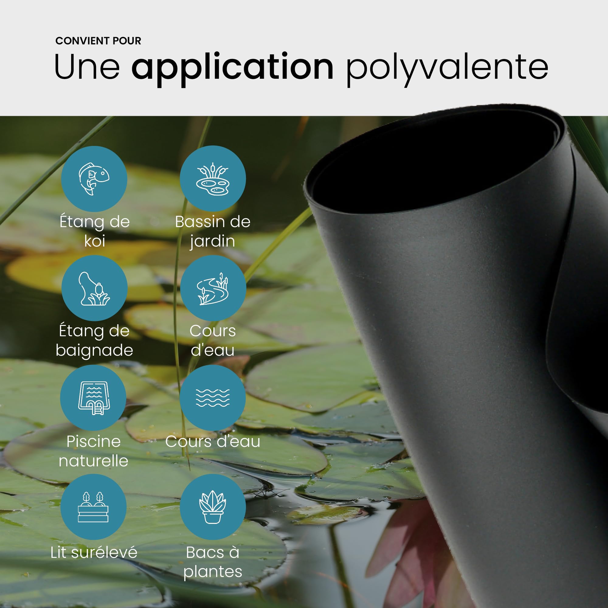 TeichVision bache Bassin en PVC Noir de qualité supérieure 1 mm - 2 m x 3 m/bâche pour Bassin Convient pour Les étangs, Les biotopes, Les piscines Naturelles