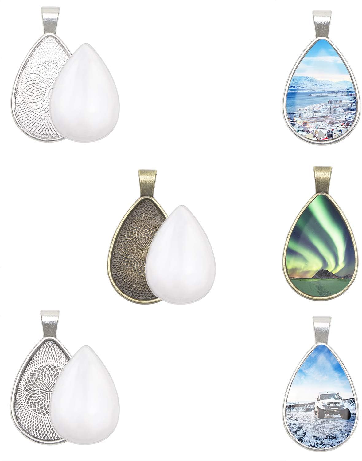 PENTA ANGEL 15Pcs 3 Colors Teardrop Bezel Pendant Trays Bezel Setting Trays with 15Pcs Clear Glass Dome Cabochon for DIY Craft Photo Jewelry Making (Teardrop-30Pcs) - Image 3