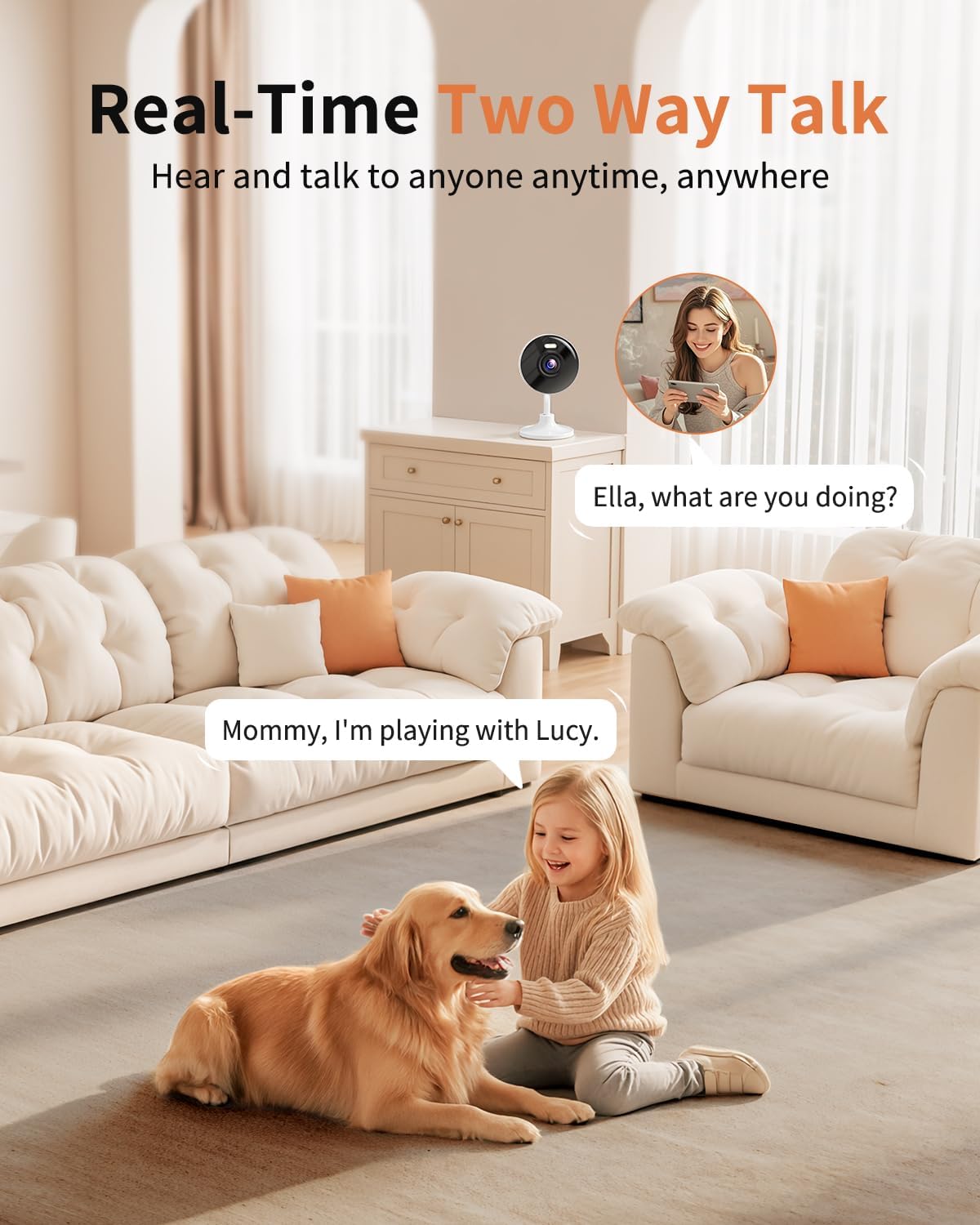 2K Cameras for Home Security, 5G & 2.4G WiFi Security Camera Indoor Outdoor for Baby Pet Dog Cat Nanny, 2-Way Audio, Color Night Vision, Siren, 24/7 Local Recording, IP65, Work with Alexa, K07-4P