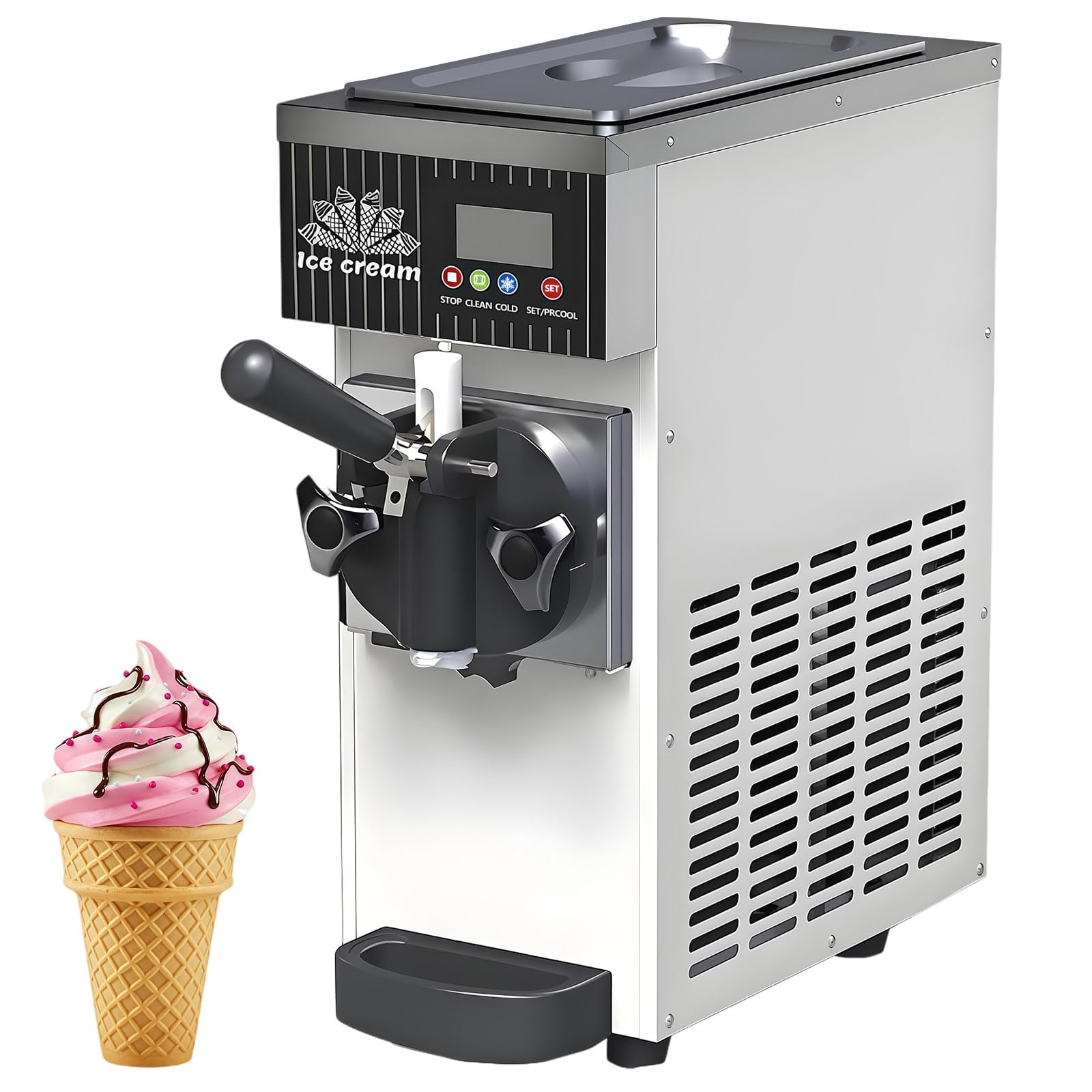 BANGBANGJI 4.5-8kg/H Yield Soft Serve Ice Cream Machine, Commercial Single Flavor Soft Serve Ice Cream Maker 3.5L Hopper LED Panel Auto Clean, Perfect for Restaurants Snack bar Supermarkets White