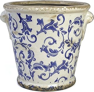 Vintage Planter Flower Pot Rustic Container with Handle Ceramic Ice Crac...