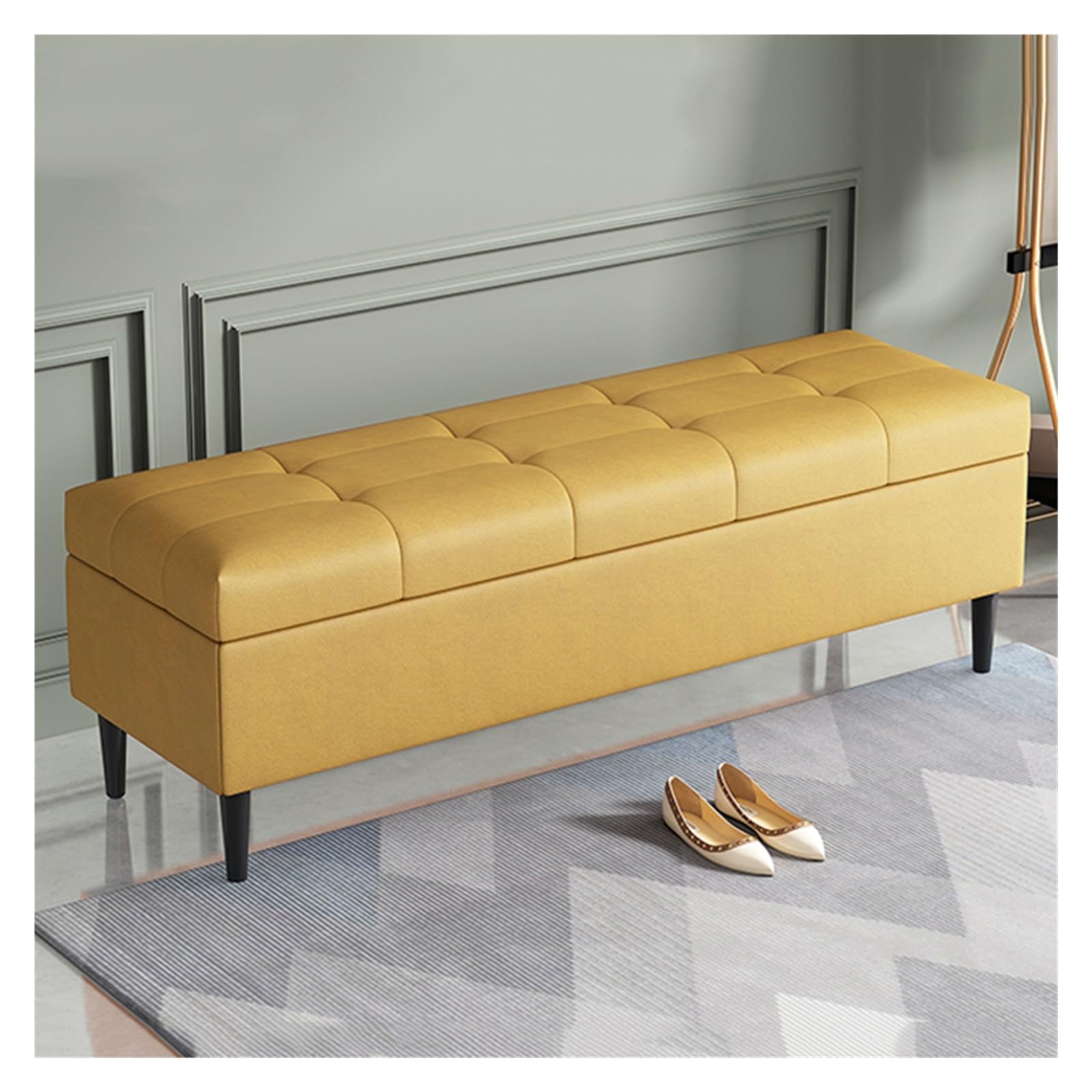WDSOPK Storage Ottoman Leather Entryway Storage Bench,Rectangular Upholstered Footrest for Living Room Bedroom,Rectangular Accent Bench Entryway Shoe Bench（Yellow-60CM）