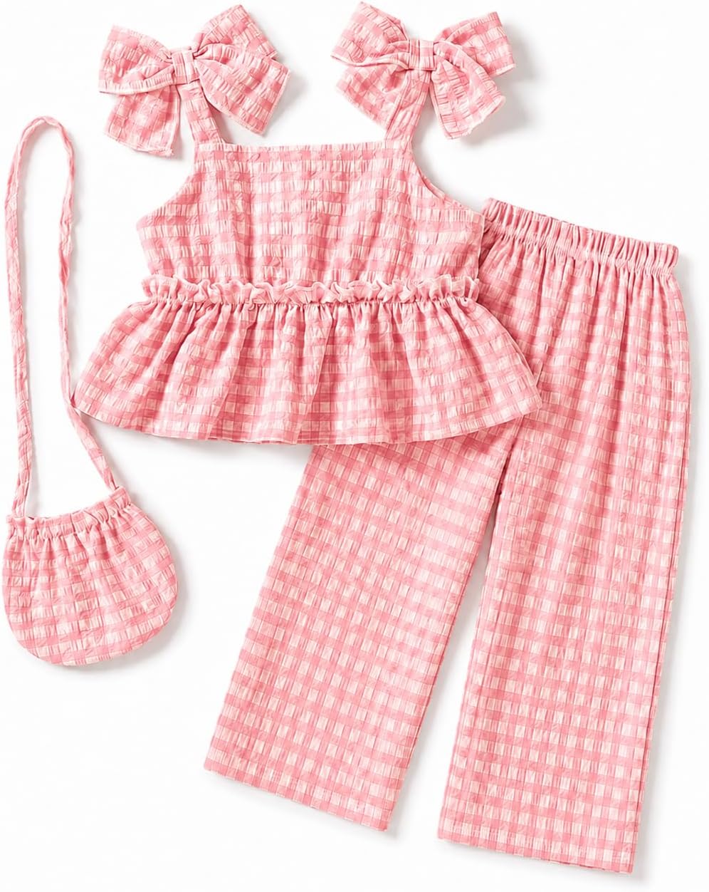 ChuYuKu Baby Girl Clothes Summer Spaghetti Strap Plaid Pants Set with Bag Cute Matching Outfits