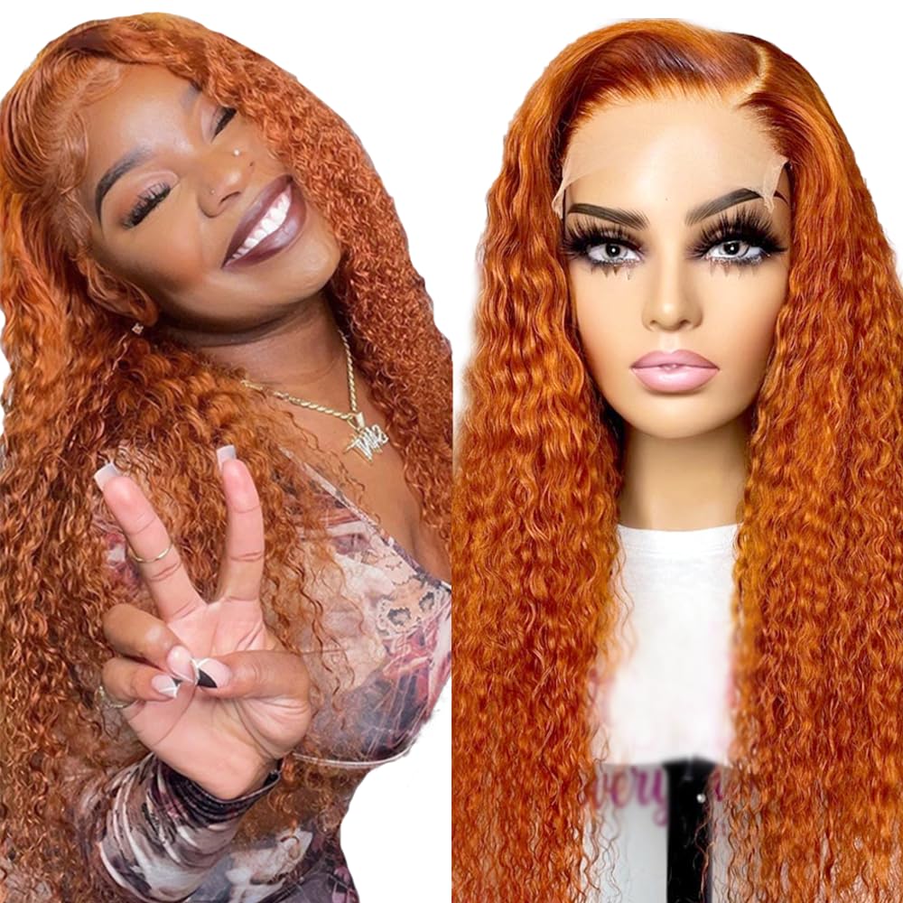 Weeybay 4X4 HD Middle Part Lace Front Human Hair Wig #350 Copper Red Curly Wave wigs 100% Unprocessed Glueless Virgin Human Hair Wigs For Women 26 Inch