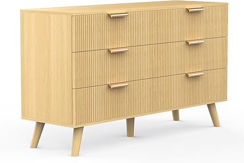 Miniatura 8 de Buenhomino Cómoda de 6 cajones para dormitorio, cómoda moderna de 47 pulgadas de ancho con diseño estriado, soporte de TV de tocador, organizador de