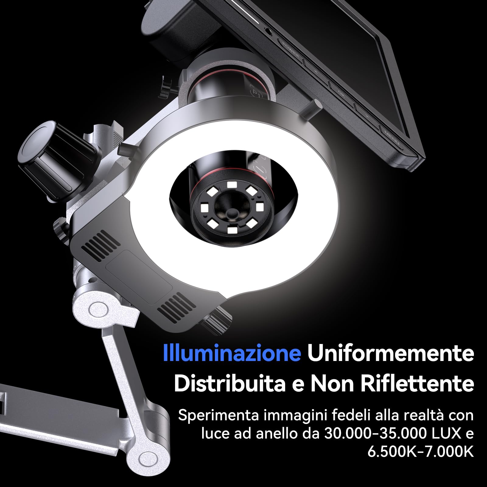 TOMLOV TM4K-AF Max Microscopio Digitale Autofocus 4K 2000X, Schermo IPS da 10,1" con Braccio Rotante, Fotocamera da 52MP HDMI per Monete e Saldatura, con Luce ad Anello, Compatibile PC/TV, 64GB