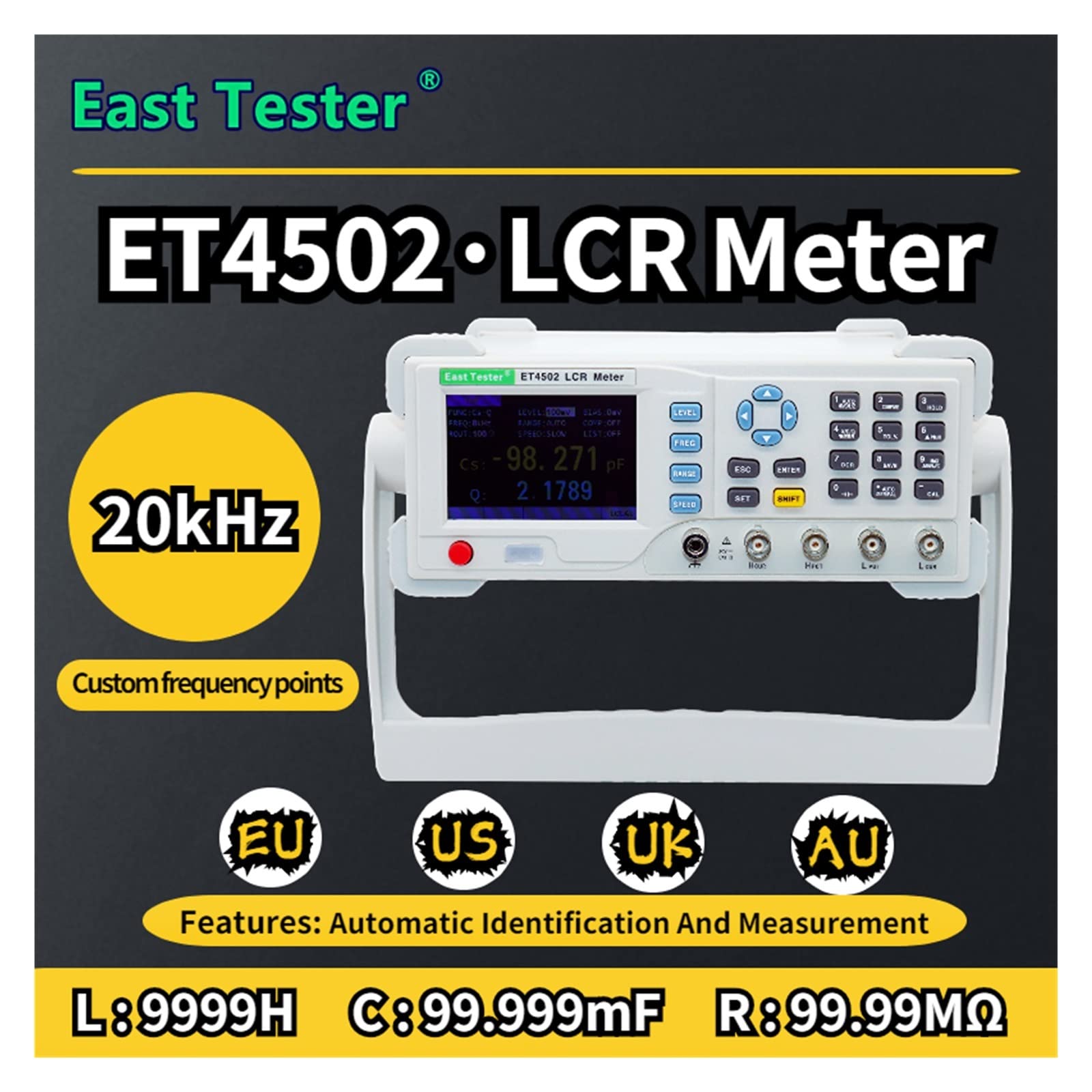 Medidor LCR, Puente LCR digital de escritorio la serie ET45 (ET4501 / ET4502 ET4510) Medidor banco medición inductancia resistencia capacitancia con pantalla LCD TFT 3.5 ”(ET4502)