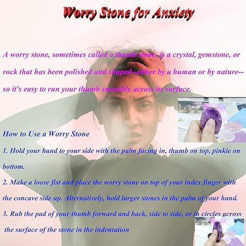 Miniatura 7 de Juego de 2 piedras de preocupación para el pulgar para curación de la ansiedad, piedras preciosas talladas a mano, piedras preciosas talladas a