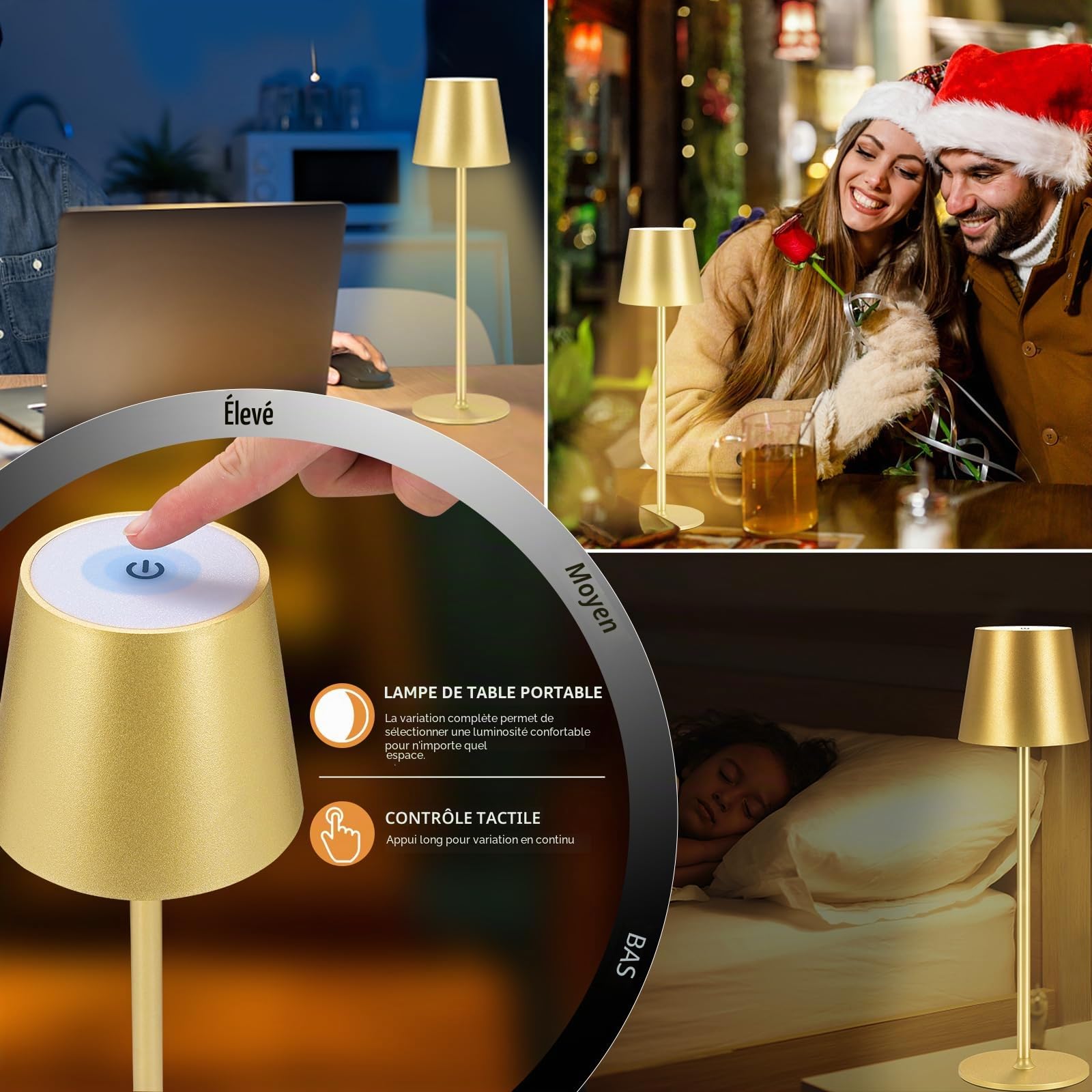 Lampes de table LED sans fil rechargeables 3000 K IP54 Aluminium USB-C Lot de 2 Or